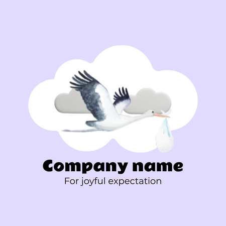 母性とコウノトリに関するスローガンを持つ会社 Animated Logoデザインテンプレート