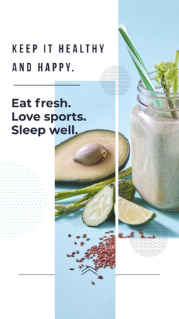 Healthy Lifestyle Concept Green Smoothie Instagram Story Modelo de Design
