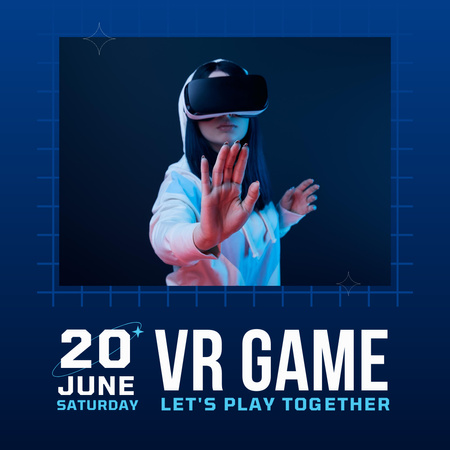Announcement Of VR Game On Blue Background Instagramデザインテンプレート