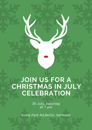 Template di design Annuncio di celebrazione di Natale di luglio con cervi su verde Flayer