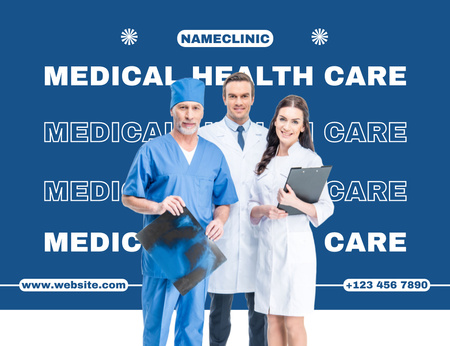 Medical Healthcare Ad with Team of Doctors Thank You Card 5.5x4in Horizontal Design Template