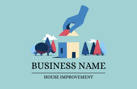 House Improvement Service with 3d Illustration on Blue Business Card 85x55mm Šablona návrhu