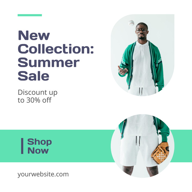 Designvorlage Men's Sportswear Sale with guy in Uniform für Instagram