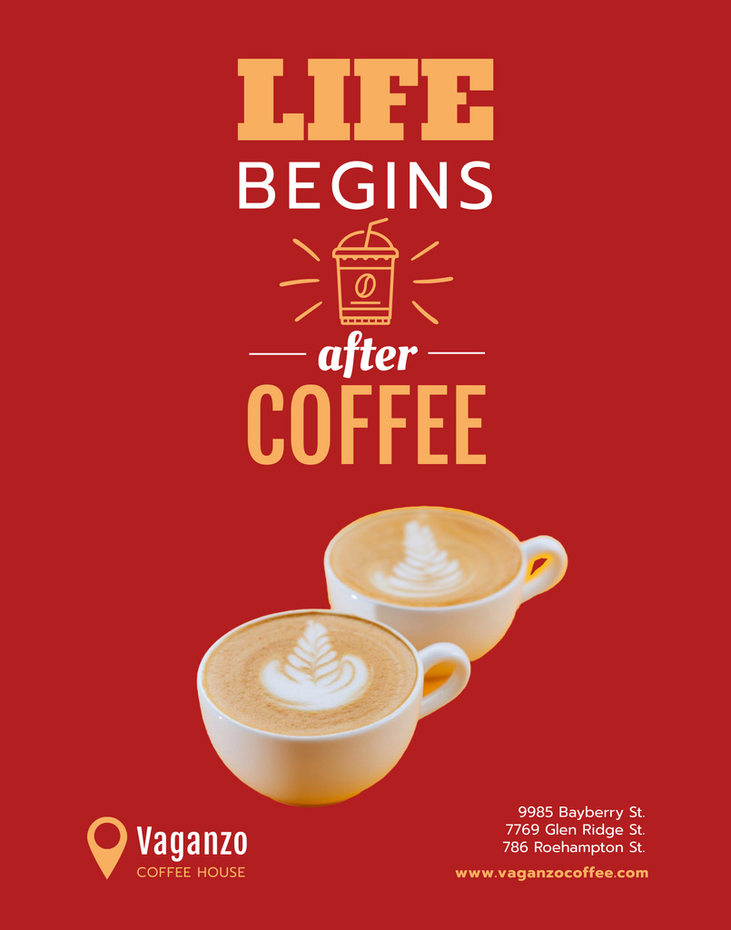 Inspiring Phrase About Coffee With Cups In Red Poster 22x28in – шаблон для дизайну