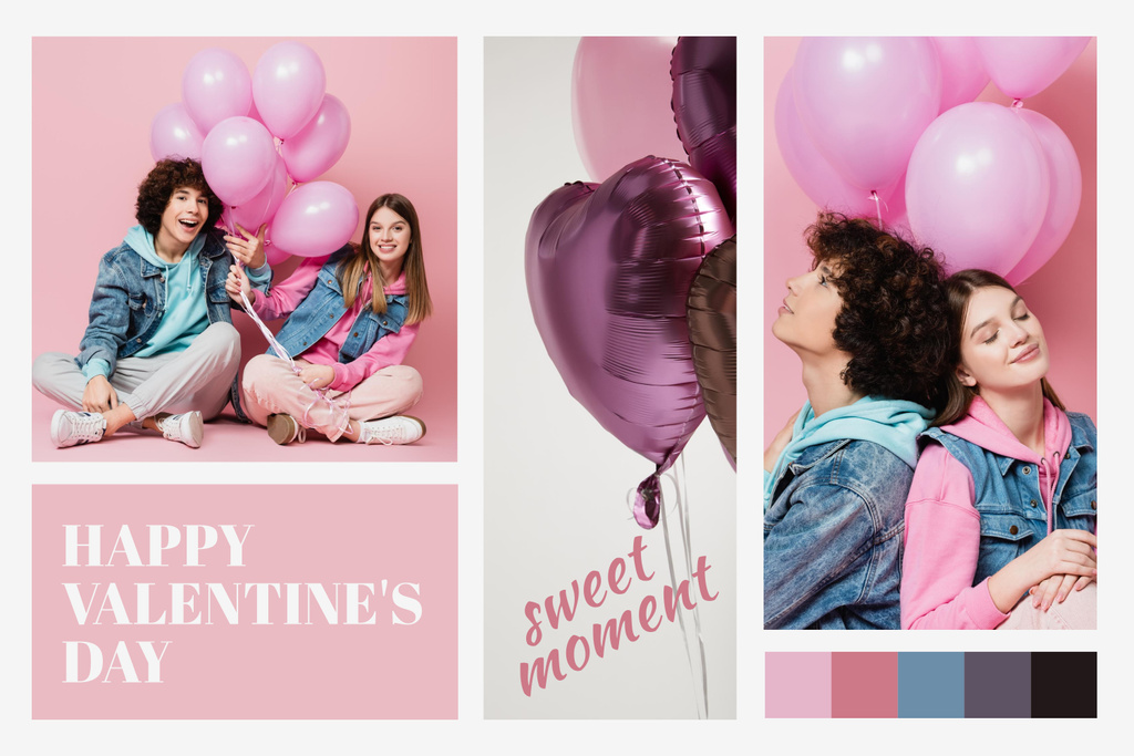 Valentine's Day Collage with Young Couple Mood Board Tasarım Şablonu