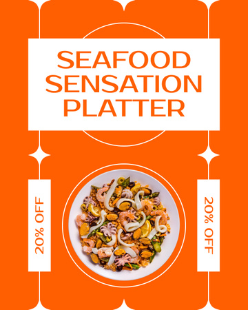 Реклама рыбного рынка с салатом из креветок Instagram Post Vertical – шаблон для дизайна