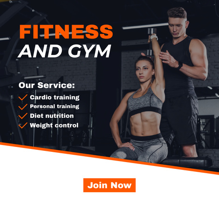 Woman doing Workout in Gym with Trainer Instagram Design Template