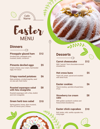 Easter Meals Offer with Eggs on Sweet Cakes Menu 8.5x11in Design Template