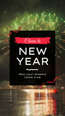 Template di design Allegro saluto di festa di Capodanno con fuochi d'artificio in città Instagram Video Story