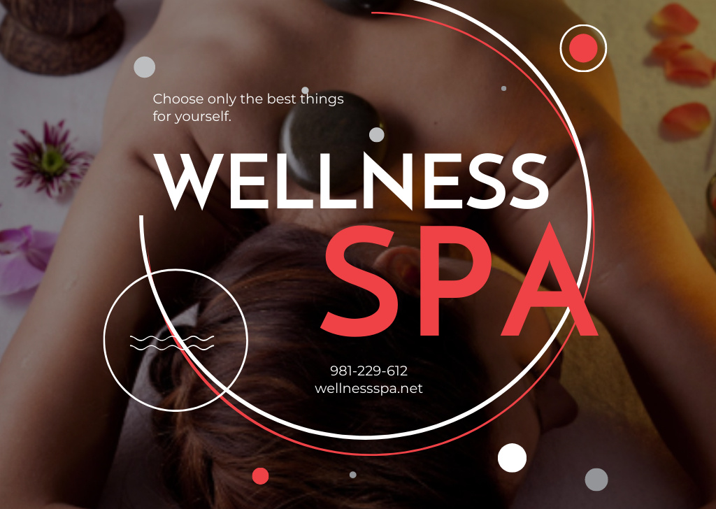 Wellness Spa Advertisement with Woman Relaxing on Stone Massage Flyer A6 Horizontal Modelo de Design