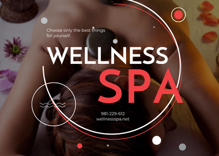 Wellness Spa Advertisement with Woman Relaxing on Stone Massage Flyer A6 Horizontal tervezősablon