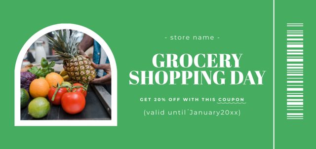 Grocery Shopping Day Announcement in Green Coupon Din Large Design Template