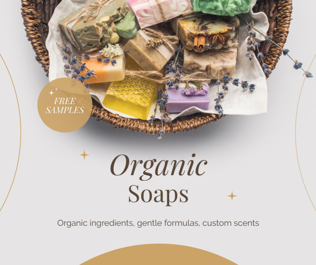 Basket with Different Types of Natural Handmade Soaps Facebook Design Template
