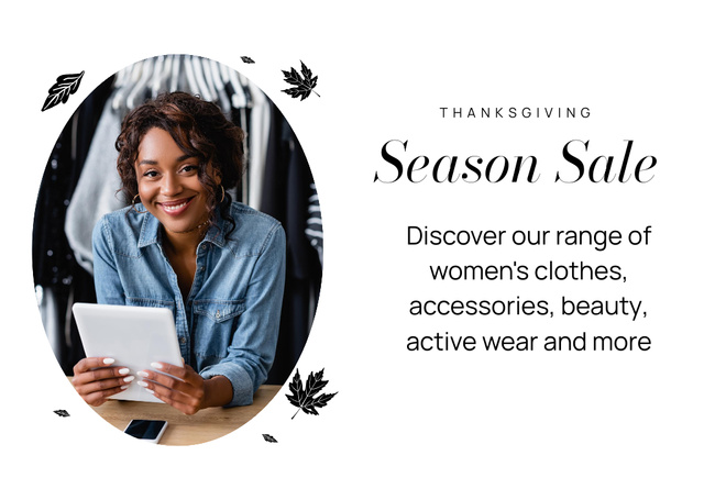 Seasonal Apparel At Discounted Rates on Thanksgiving Flyer A6 Horizontal Design Template