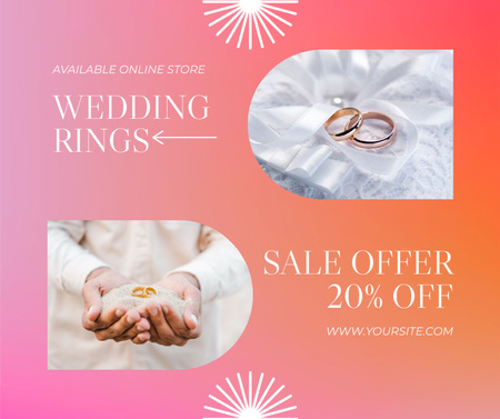 Jewelry Offer with Gold Wedding Rings Facebook Design Template
