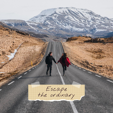 Platilla de diseño Inspirational Phrase with Couple in Mountains Instagram