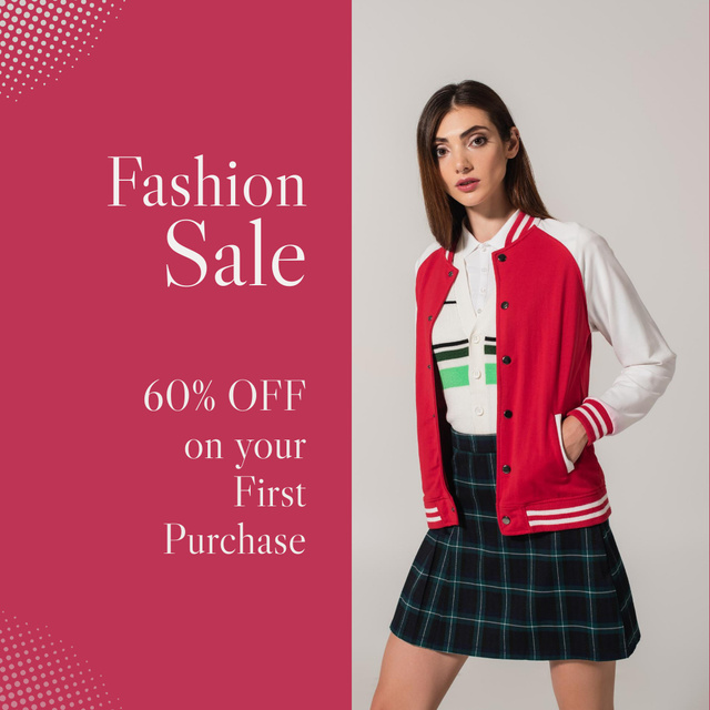 Fashion Sale Ad with Discount on First Purchase Instagram – шаблон для дизайну