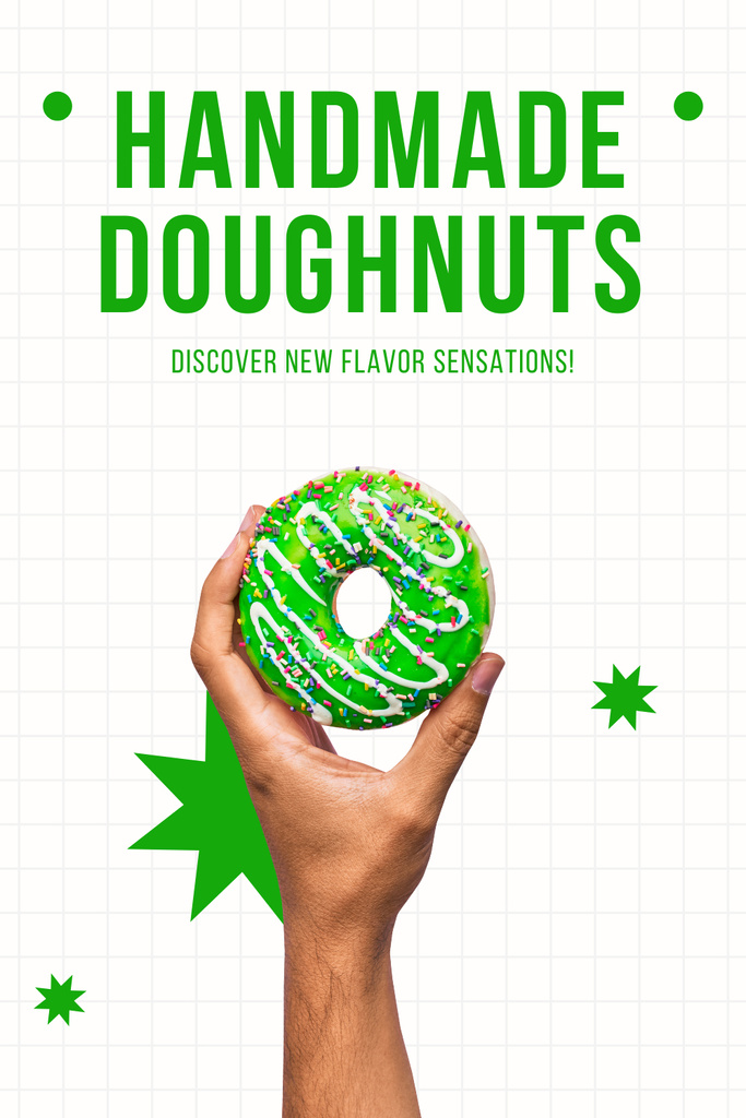 Offer of Handmade Doughnuts with Green Glazed Donut Pinterestデザインテンプレート