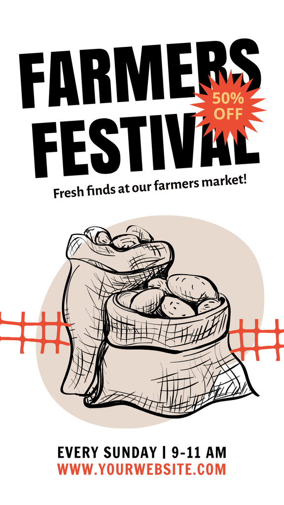 Farmers Festival Announcement with Potato Harvest Sketches Instagram Story Design Template