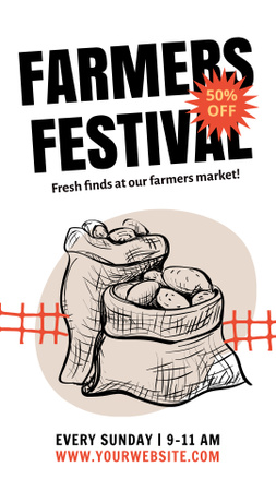 Farmers Festival Announcement with Potato Harvest Sketches Instagram Story Design Template