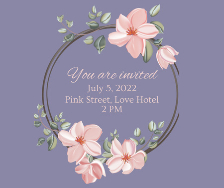 Purple floral illustration invitation Facebook Design Template