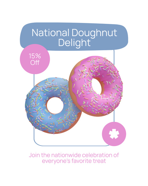 National Doughnut Day Delights Ad Instagram Post Vertical Πρότυπο σχεδίασης