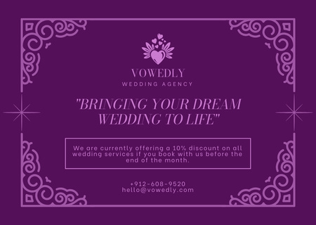 Wedding Agency Ad in Violet Card Design Template