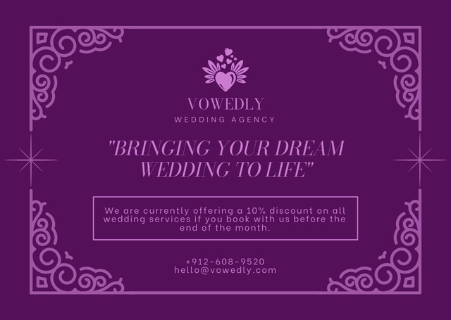 Wedding Agency Ad in Violet Card Šablona návrhu