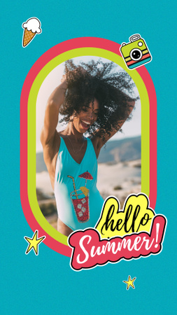 Plantilla de diseño de Summer Inspiration with Happy Girl on Beach Instagram Story 