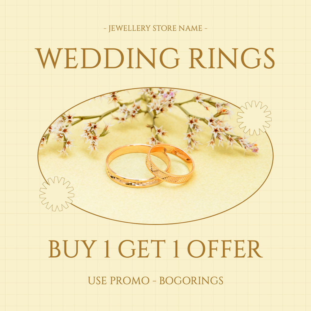 Promo Code Offers on Beautiful Wedding Rings Instagram AD Design Template