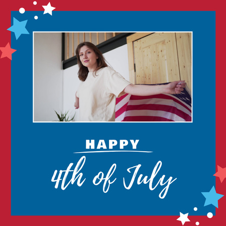 Young Woman Celebrates USA Independence Day Animated Post Design Template