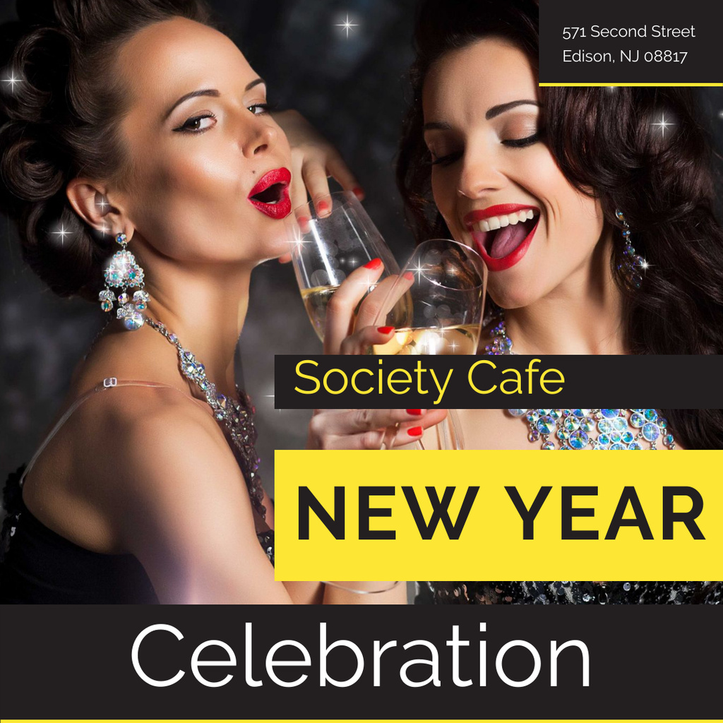 New Year celebration with Cheerful Women Instagram Design Template