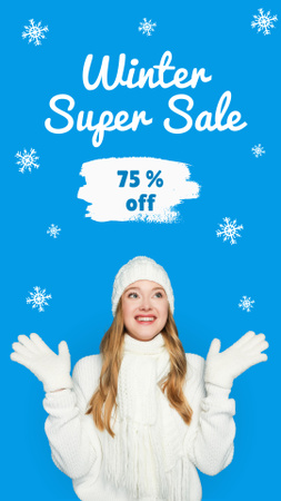 объявление о зимней распродаже с улыбчивой женщиной Instagram Story – шаблон для дизайна