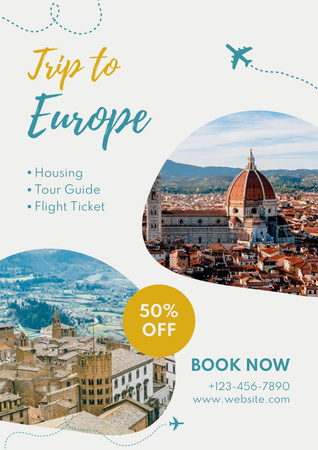 Tour to Europe Ad's Layout with Photo Poster Design Template