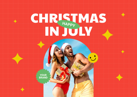  Christmas in July with Young Couple on Beach Flyer A6 Horizontal Design Template