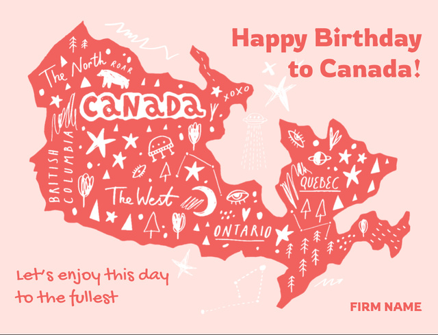 Wishing Lovely Canada Day With Handdrawn Map Postcard 4.2x5.5in Design Template