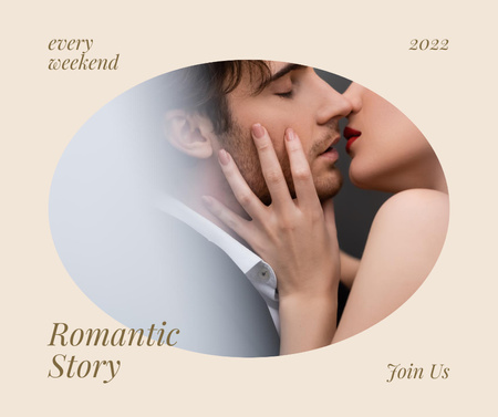 Passionate Kiss of Man and Woman Facebook Design Template