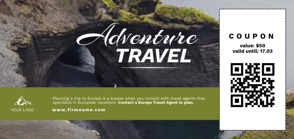 Thrilling Travel Tour Offer With Adventure Coupon Din Large Modelo de Design