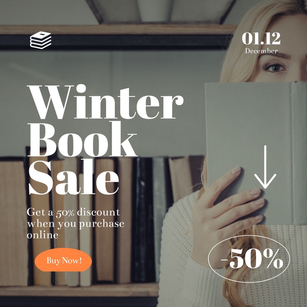 Ontwerpsjabloon van Instagram van Winter Book Sale Announcement