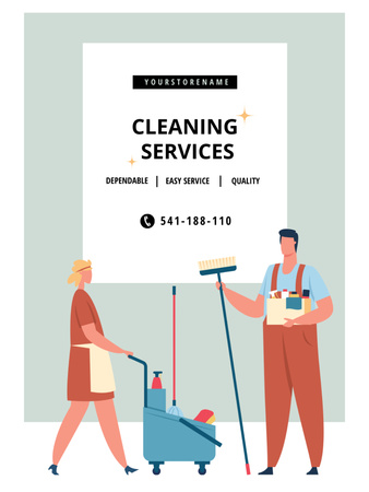 Platilla de diseño Responsible Cleaning Services with Staff And Equipment Poster US