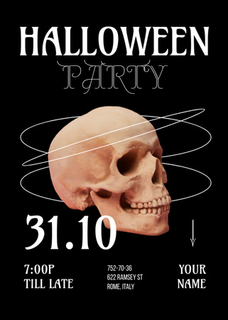 Halloween Party Announcement with Skull Invitation Design Template