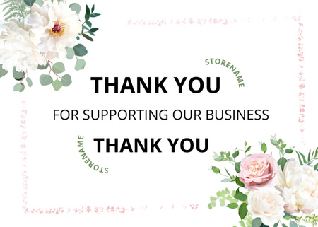 Thank You Phrase with Blooming Rose Flowers Postcard 5x7in – шаблон для дизайна