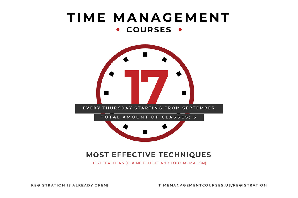 Designvorlage Time Management Courses Simple Announcement für Poster 24x36in Horizontal