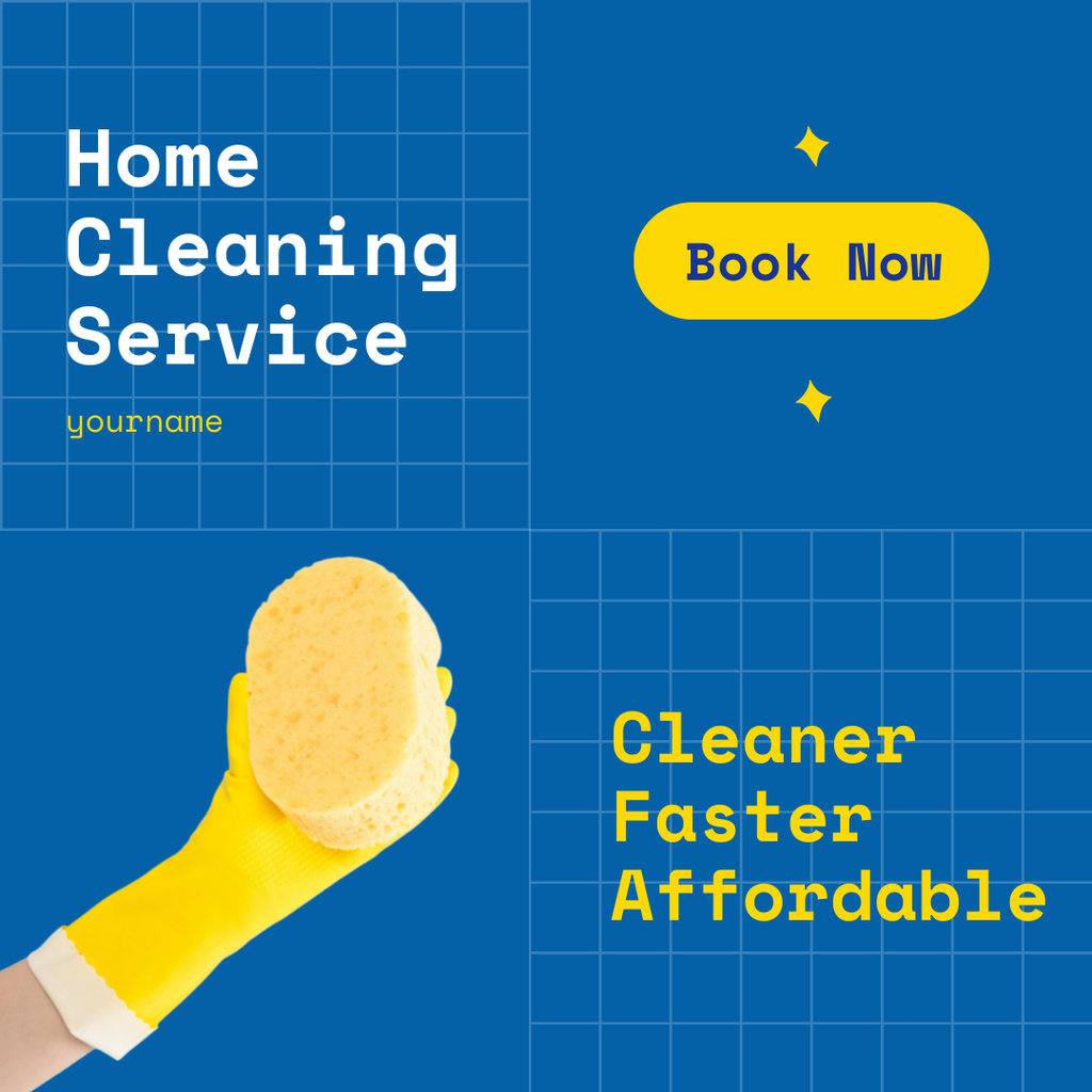Designvorlage Affordable Home Cleaning Services Offer In Blue für Instagram AD