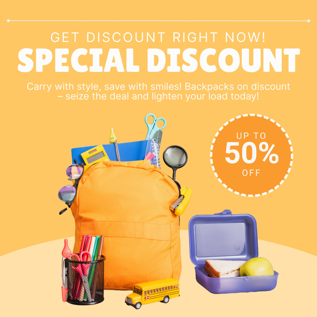 Special Offer for with School Backpack and Lunchbox Instagram Modelo de Design