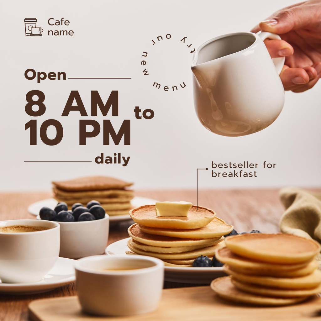 Cafe Invitation with Tasty Sweet Pancakes Instagramデザインテンプレート