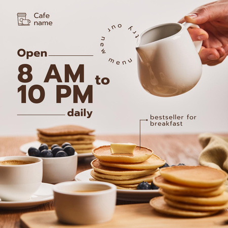 Designvorlage Cafe Invitation with Tasty Sweet Pancakes für Instagram