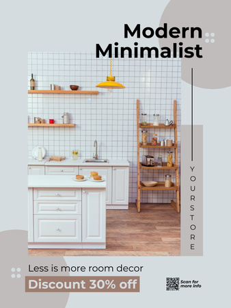 Oferta de Desconto em Móveis com Cozinha Moderna e Minimalista Poster US Modelo de Design