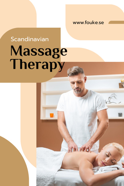 Massage Salon Ad with Masseur and Woman on Beige Flyer 4x6in Tasarım Şablonu