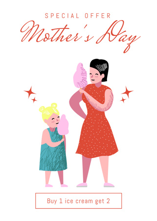 Mom and Daughter eating Cotton Candy on Mother's Day Flayer Design Template